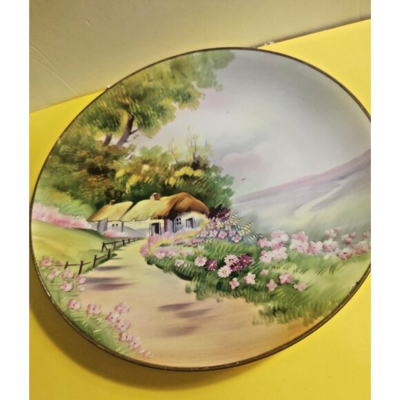 Vintage Hand Painted Nippon Japan Decorator Plate 10 /4" Rural Cottage Scene - Picture 5 of 10